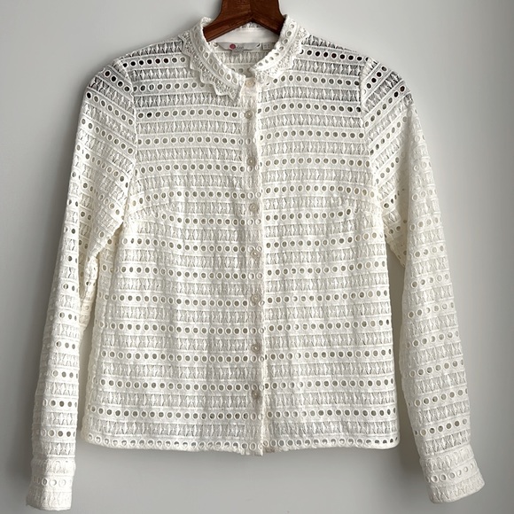 Boden White Macie Lace Eyelet Button Down Top - Picture 4 of 11